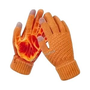 Unisex Thermal Warm Thick Plush Lined Touchscreen Orange Gloves NEW Winter‎ OS